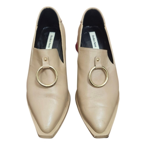 REIKE NEN Ring Detail Square Toe Loafer Leather Red Heel Beige Tan EU 36 - Picture 3 of 12